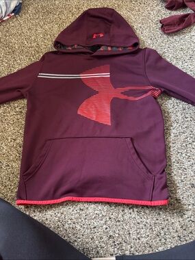 Under Armour Kids Maroon Hoodie with Red Logo Accent